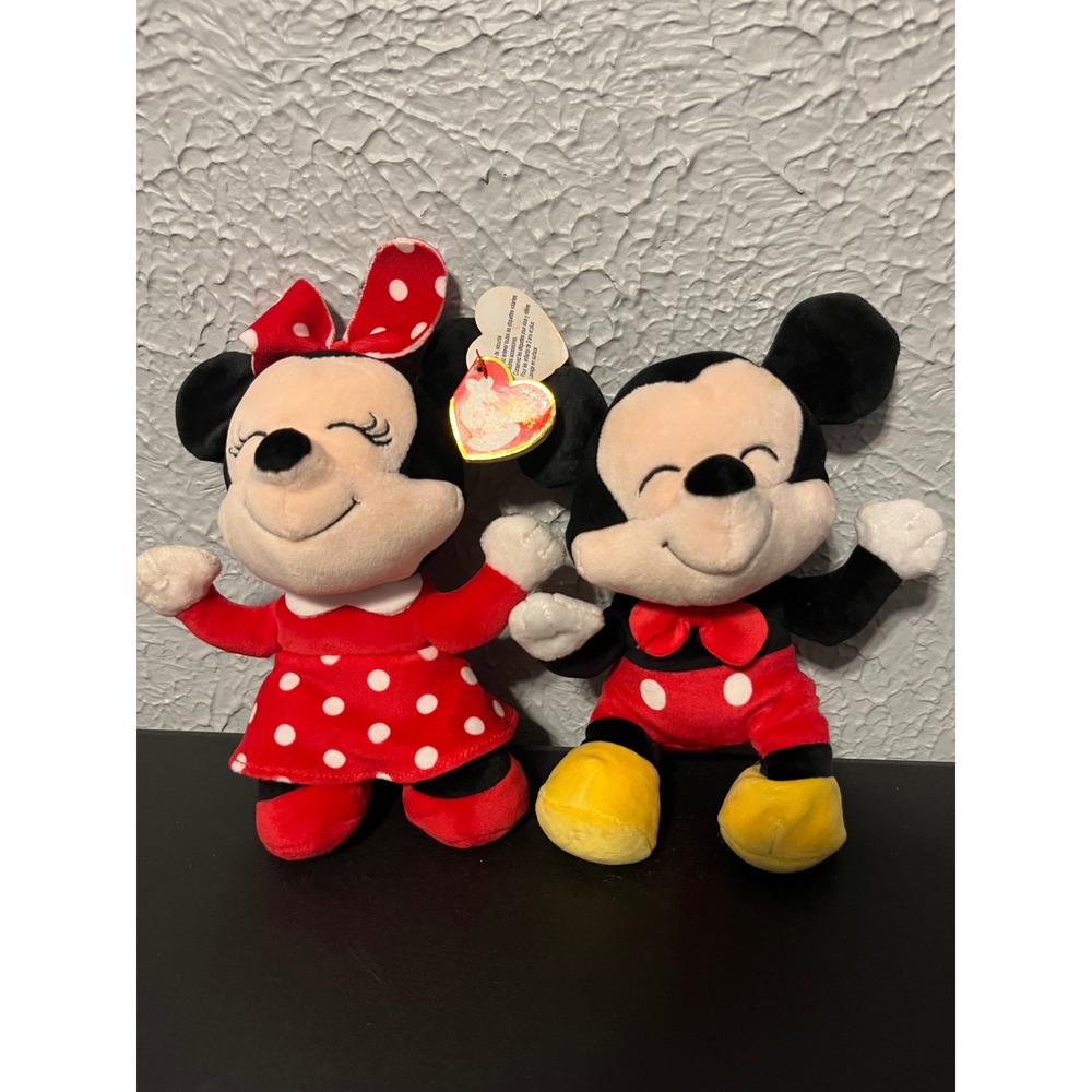 Ty Beanie Babies Disney Mickey and Minnie Mouse Plush Set Red Polka Dot 2024